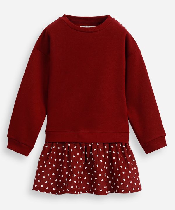 vestido de moletom infantil com mini corações vinho 6