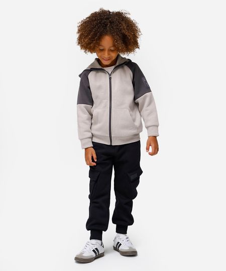 jaqueta infantil de moletom com capuz e bolso bicolor cinza 6 jaqueta infantil de moletom com capuz e bolso bicolor cinza 6