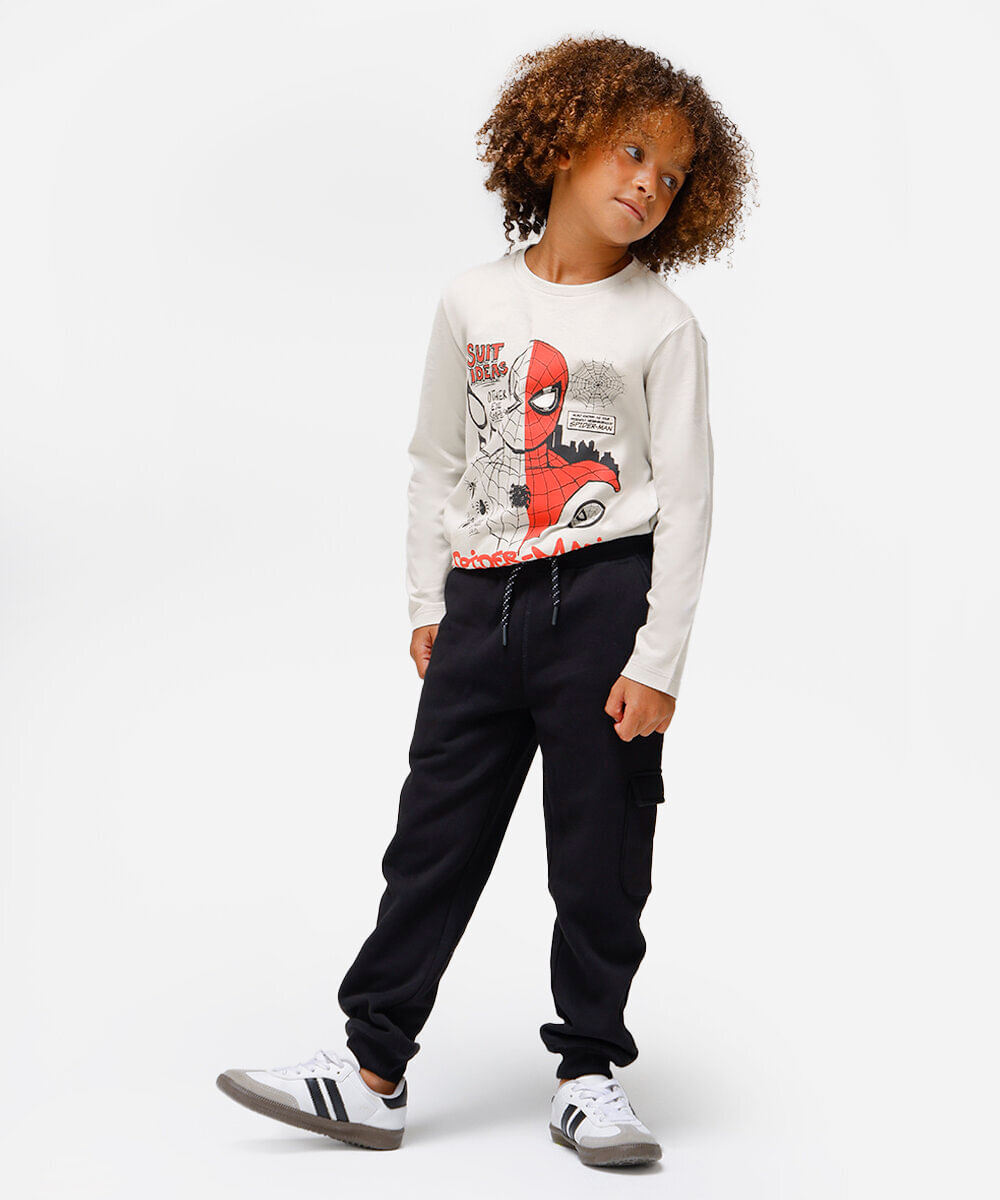 blusa de algodão infantil manga longa homem aranha cinza