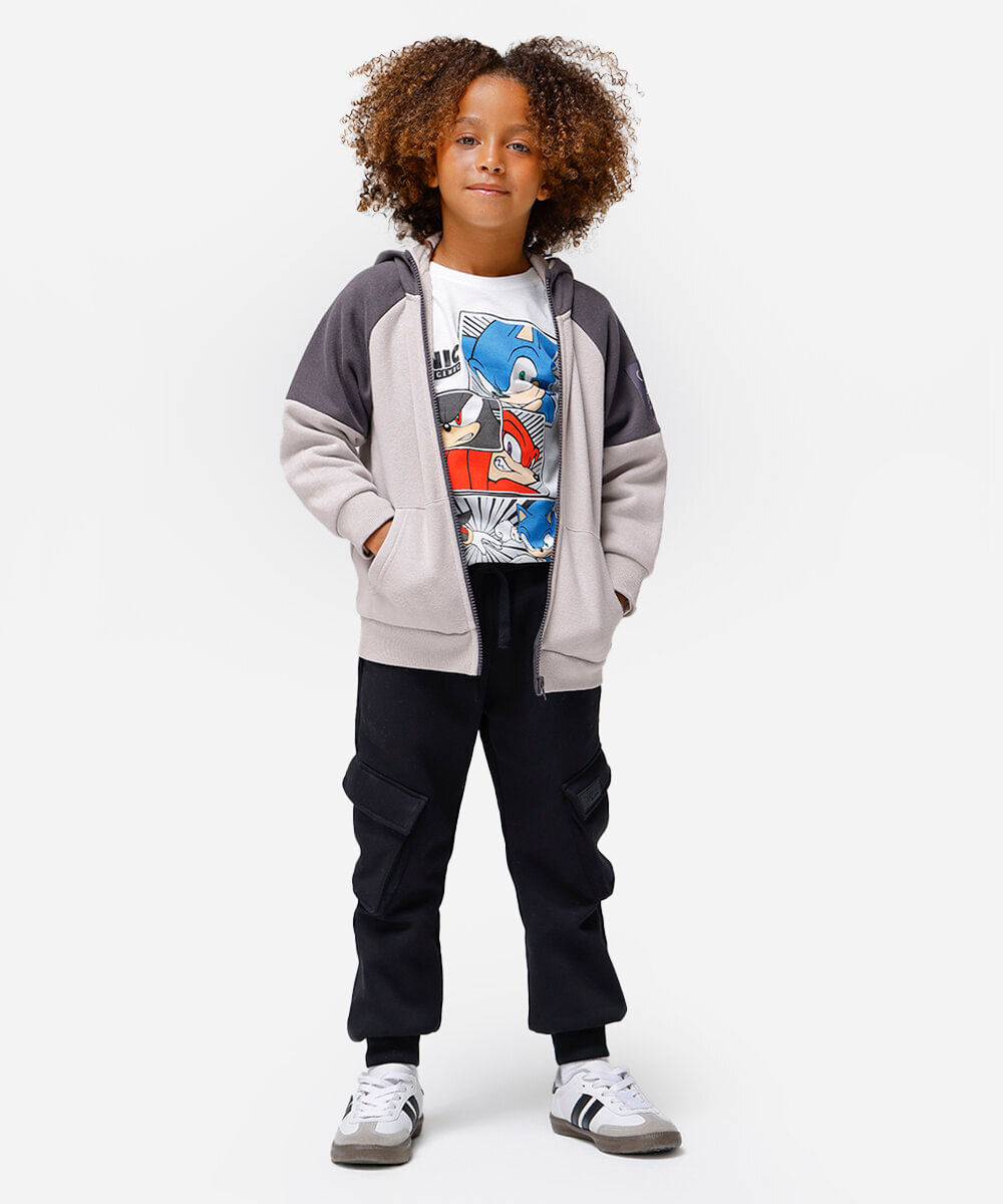 blusa de algodão infantil manga longa sonic off white