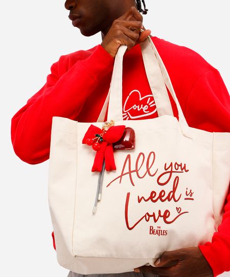 bolsa unissex tote bag shopper all you need is love the beatles bege UNICO