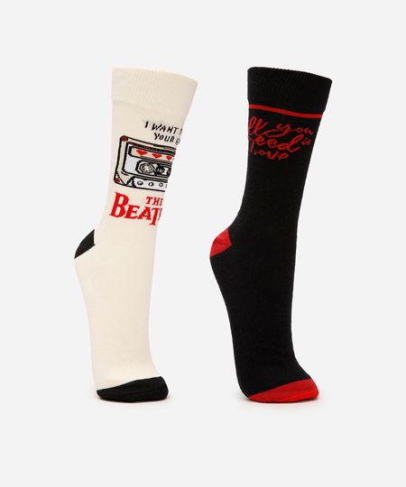 kit de 2 meias unissex cano alto the beatles colorida 37-40