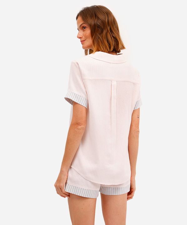 pijama feminino flanelado curto listrado rosa PP