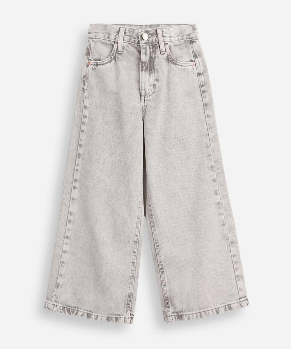 calça jeans infantil wide leg cinza