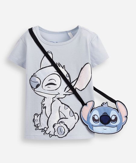 Blusa infantil com bolsinha Stitch azul 1