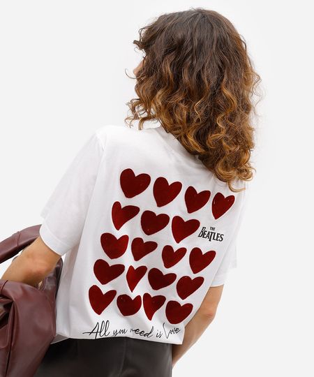 camiseta unissex de algodão texturizada all you need is love the beatles off white M