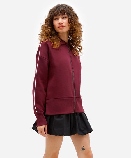blusão feminino de moletom felpado com zíper vinho P