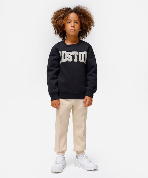 blusão infantil de moletom felpado oversized boston preto 8