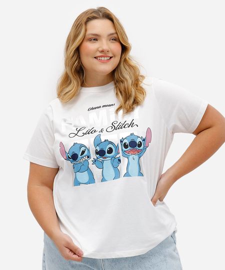camiseta feminina de algodão stitch plus size off white GG1 camiseta feminina de algodão stitch plus size off white GG1