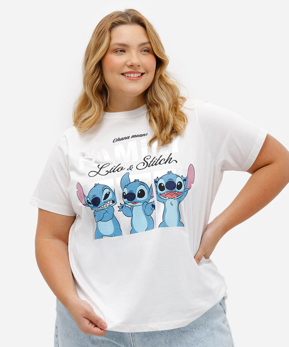 camiseta feminina de algodão stitch plus size off white