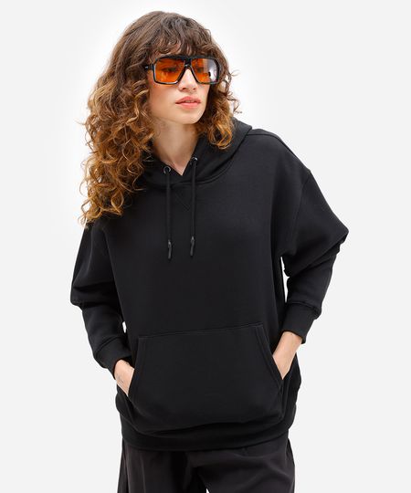 blusão feminino de moletom felpado com capuz preto G