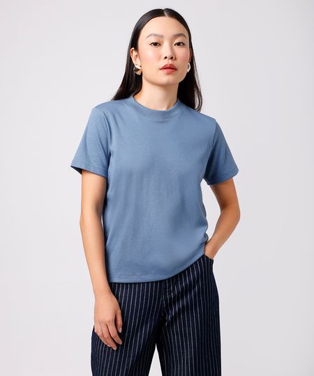 camiseta classic feminina de algodão peruano mindset azul P camiseta classic feminina de algodão peruano mindset azul P