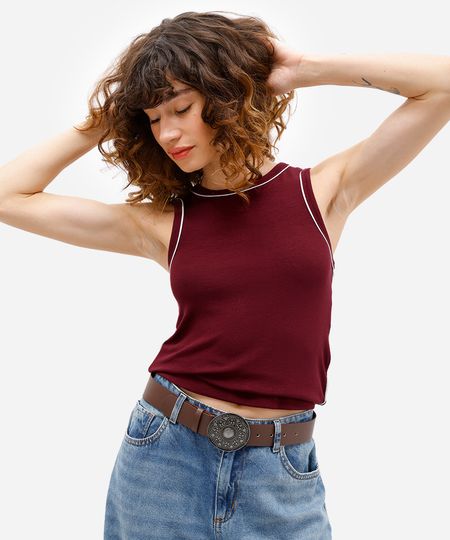 regata feminina de viscose canelada vinho GG