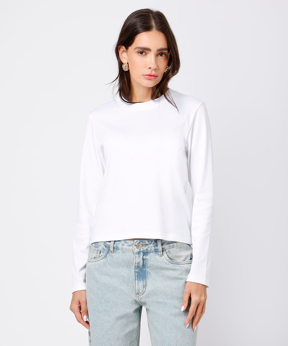 camiseta slim feminina de algodão peruano manga longa mindset branca