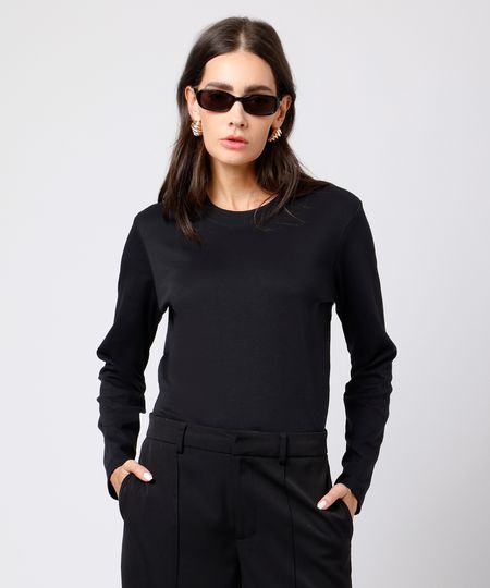 camiseta slim feminina de algodão peruano manga longa mindset preta GG