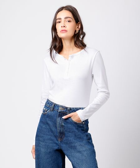 blusa feminina de algodão peruano manga longa branca P