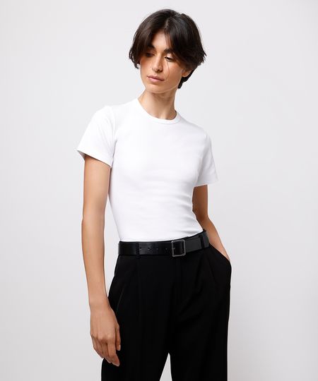 camiseta baby tee feminina de algodão peruano mindset branca G camiseta baby tee feminina de algodão peruano mindset branca G