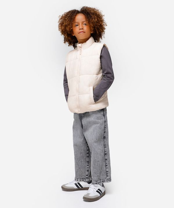 colete puffer infantil alongado bege 10