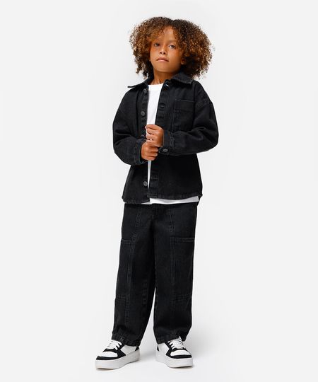 jaqueta shacket infantil jeans preta 4