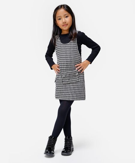 vestido infantil pied de poule com pochete colorido 8