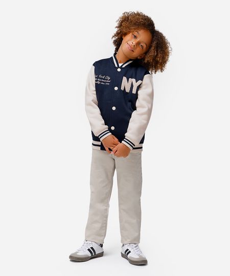 jaqueta bomber infantil de moletom new york azul 6