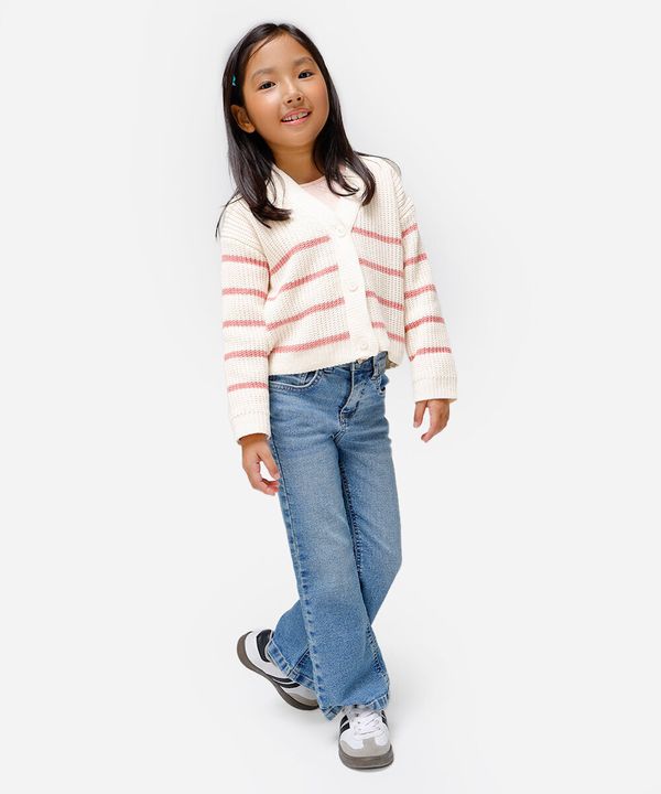 cardigan infantil de tricot listrado rosa 12