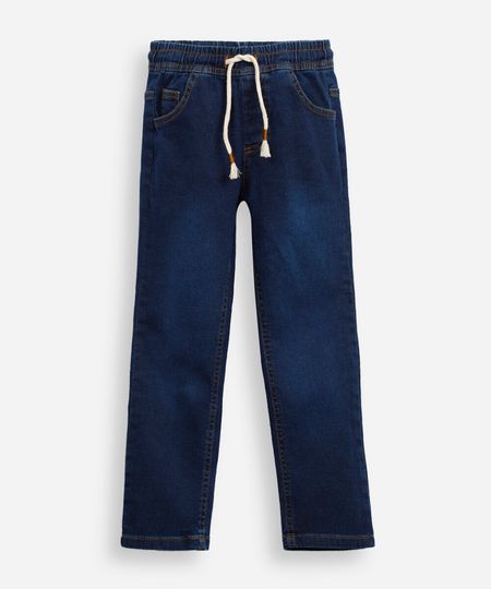 calça reta infantil jeans cós com cordão azul 4