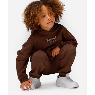 blusão oversized de moletom infantil com capuz phoenix marrom