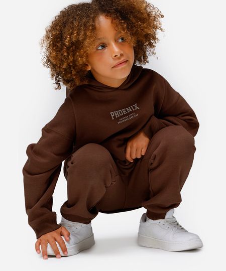 blusão oversized de moletom infantil com capuz phoenix marrom 6