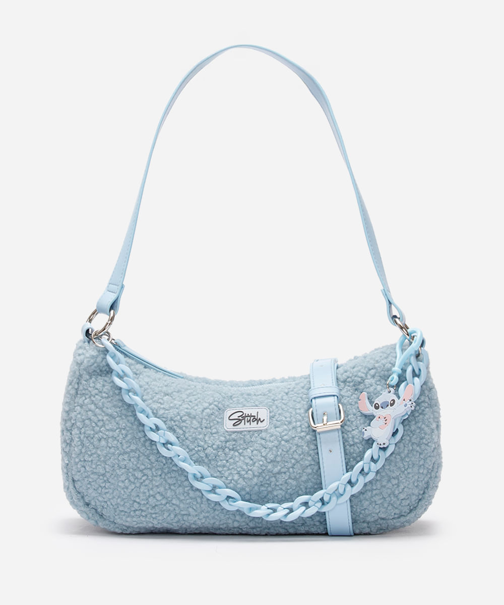 bolsa baguete com corrente stitch azul
