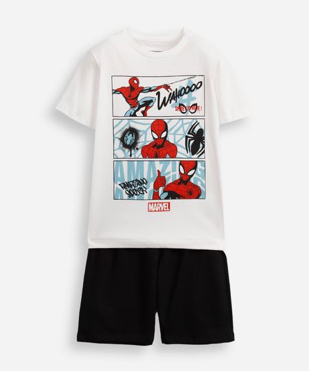 conjunto de algodão infantil homem aranha off white 12 conjunto de algodão infantil homem aranha off white 12