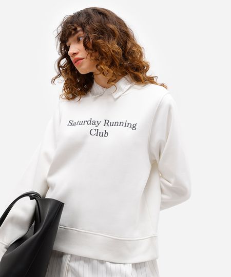 blusão feminino de moletom felpado saturday running club off white G