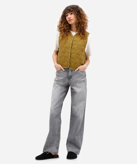 calça wide leg slim feminina jeans cinza 40