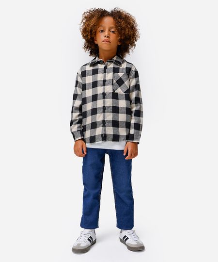 camisa de algodão infantil manga longa xadrez preta 10