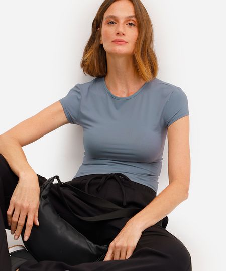 camiseta baby look feminina básica de poliamida cinza P