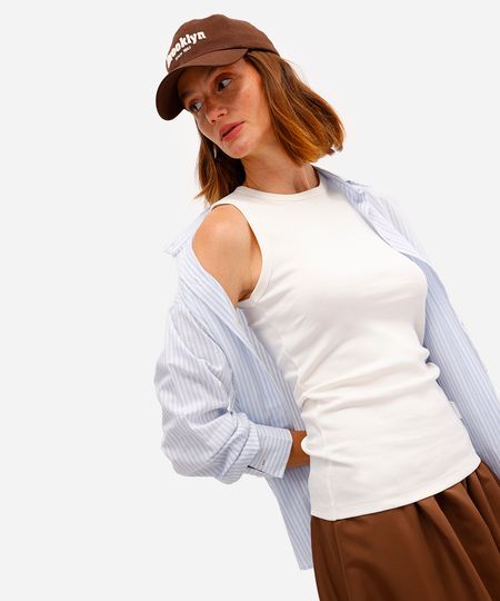 regata básica feminina de algodão peruano off white GG