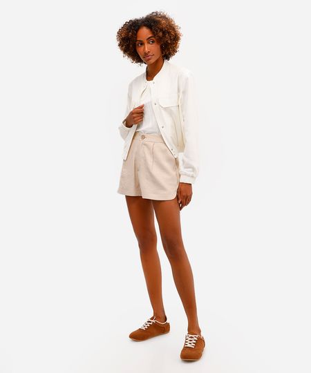 short de alfaiataria feminino de viscose com fendas bege 46 short de alfaiataria feminino de viscose com fendas bege 46