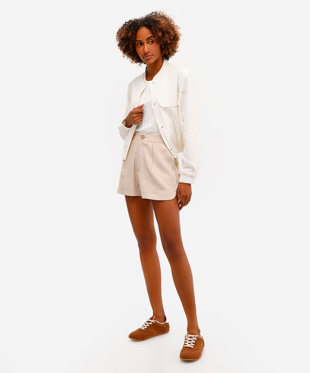 short de alfaiataria feminino de viscose com fendas bege