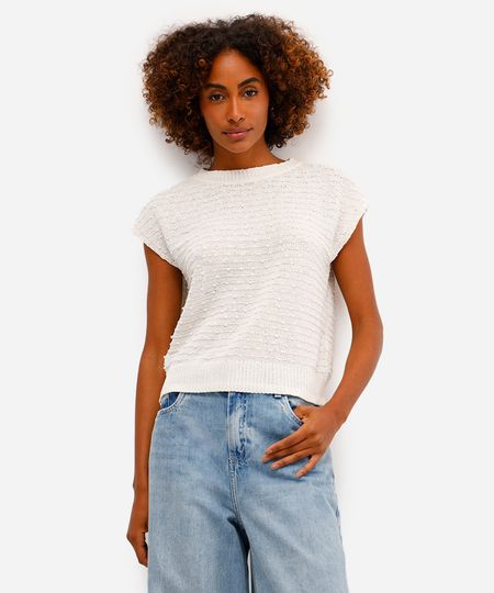 blusa feminina de tricot texturizada off white PP