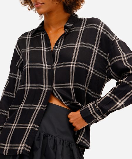 camisa feminina de viscose xadrez preta PP camisa feminina de viscose xadrez preta PP
