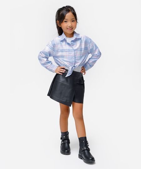 short saia de poliuretano infantil com fivela preto 4