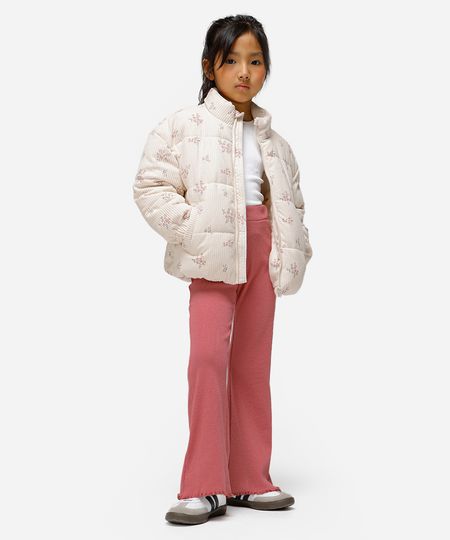jaqueta puffer infantil de veludo floral colorida 12