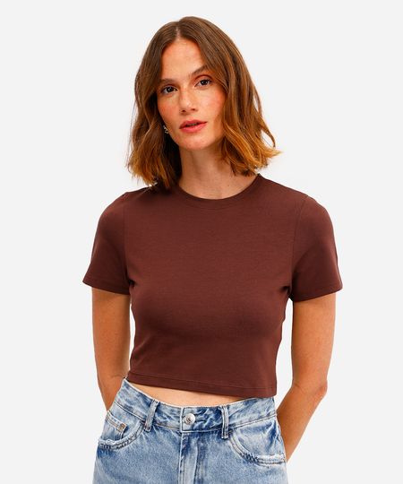 blusa básica feminina baby look marrom M blusa básica feminina baby look marrom M