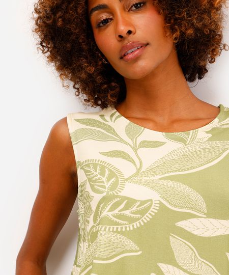regata feminina de viscose com amarração folhagens  verde G