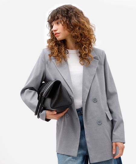 blazer de alfaiataria feminino oversized cinza PP blazer de alfaiataria feminino oversized cinza PP