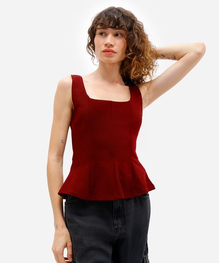 regata peplum feminina texturizada vinho G