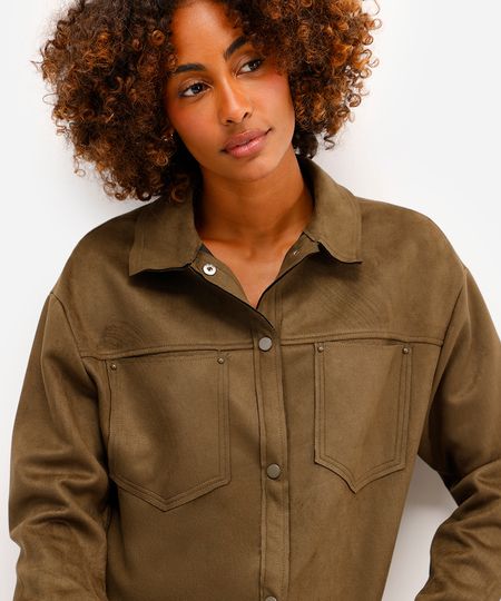 jaqueta feminina de suede com bolsos verde PP jaqueta feminina de suede com bolsos verde PP