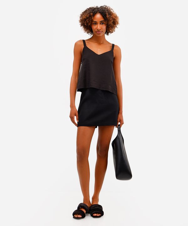 short saia feminino com linho cós elástico preto 42