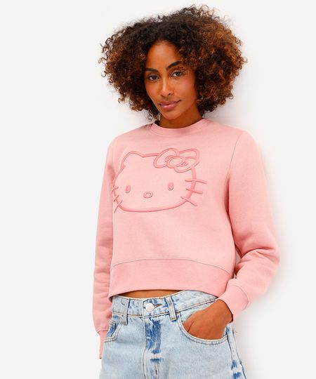 blusão feminino de moletom felpado hello kitty rosa PP blusão feminino de moletom felpado hello kitty rosa PP