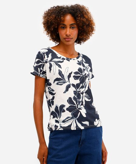 blusa feminina de algodão manga curta floral azul P